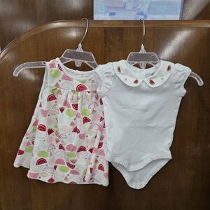 Y2K 2007 Gymboree White and Pink Watermelon Kids Matching Set